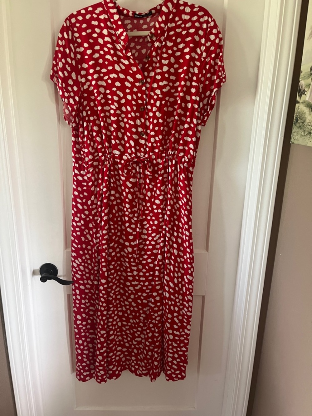 SHEIN Red and White Printed Midi Dress